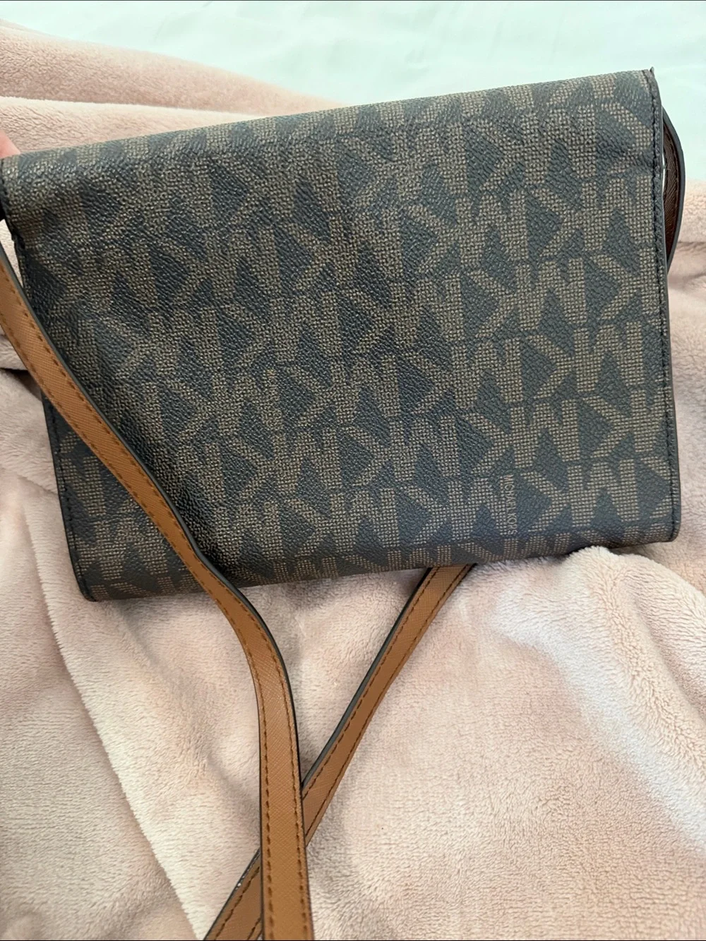 Michael Kors Brown and Dark Brown MK Signature Messenger Bag